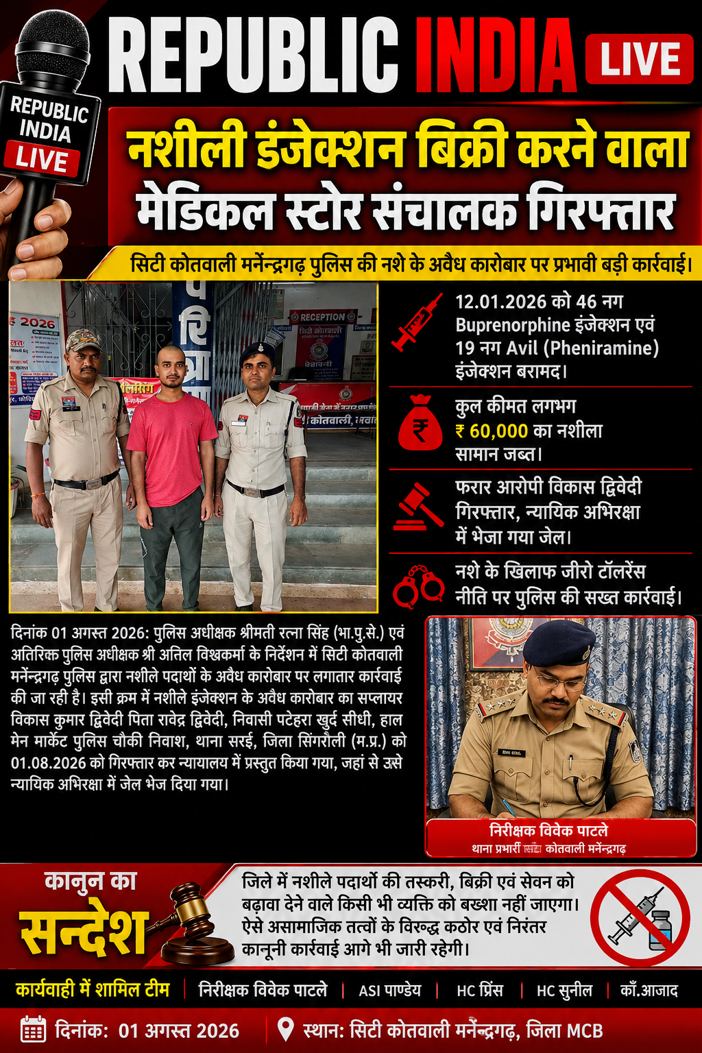 file_000000009c988208bc209c93f05e63a0 नशीली इंजेक्शन बिक्री करने वाला मेडिकल स्टोर संचालक गिरफ्तार।